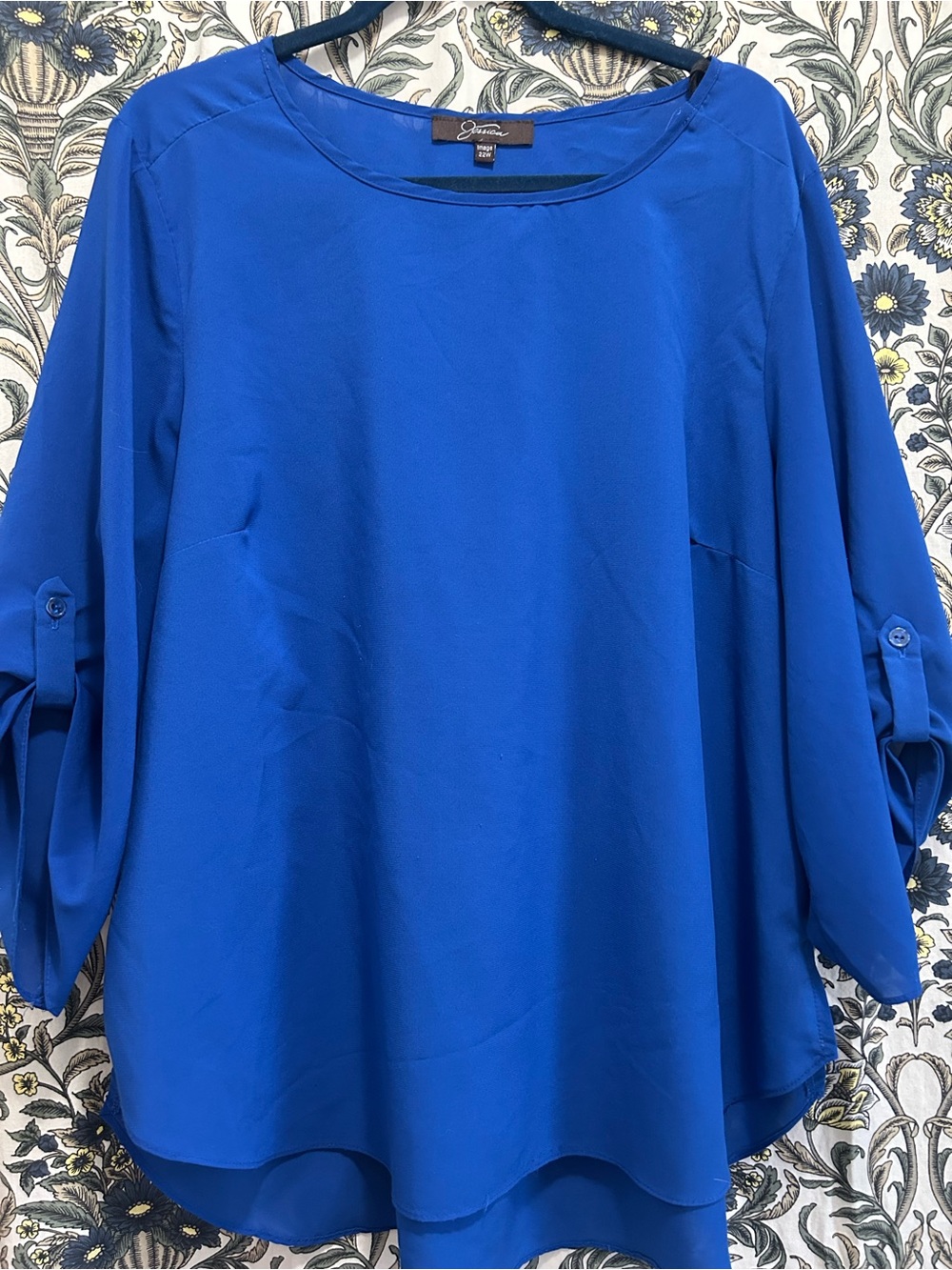 Blue Women's Roll-Sleeve Blouse